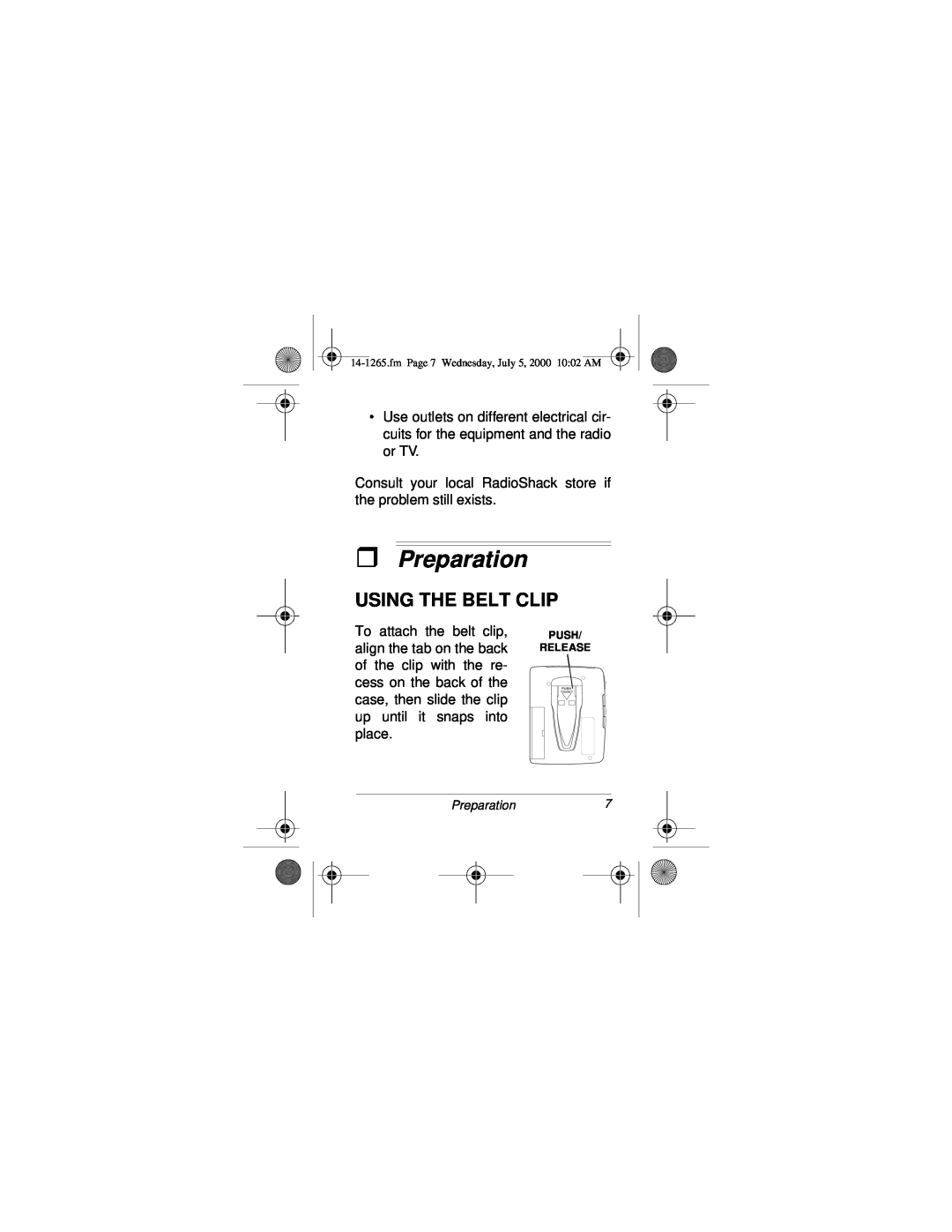 Radio Shack 14-1265 owner manual ˆPreparation, Using The Belt Clip 