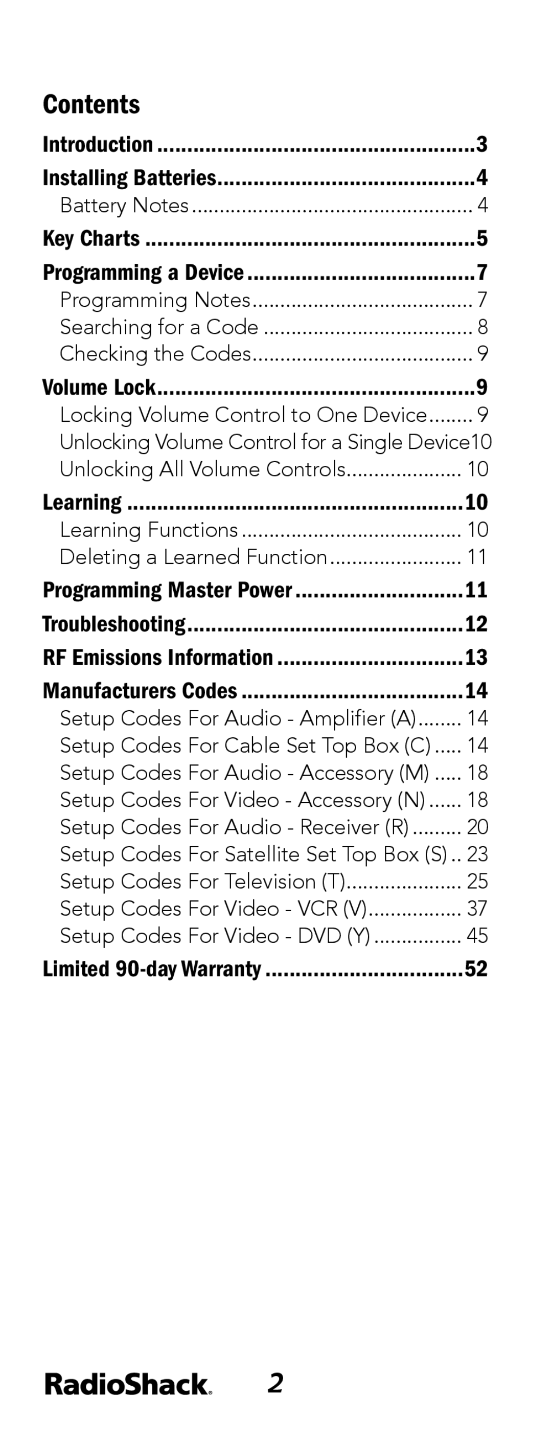 Radio Shack 15-133 manual Contents 