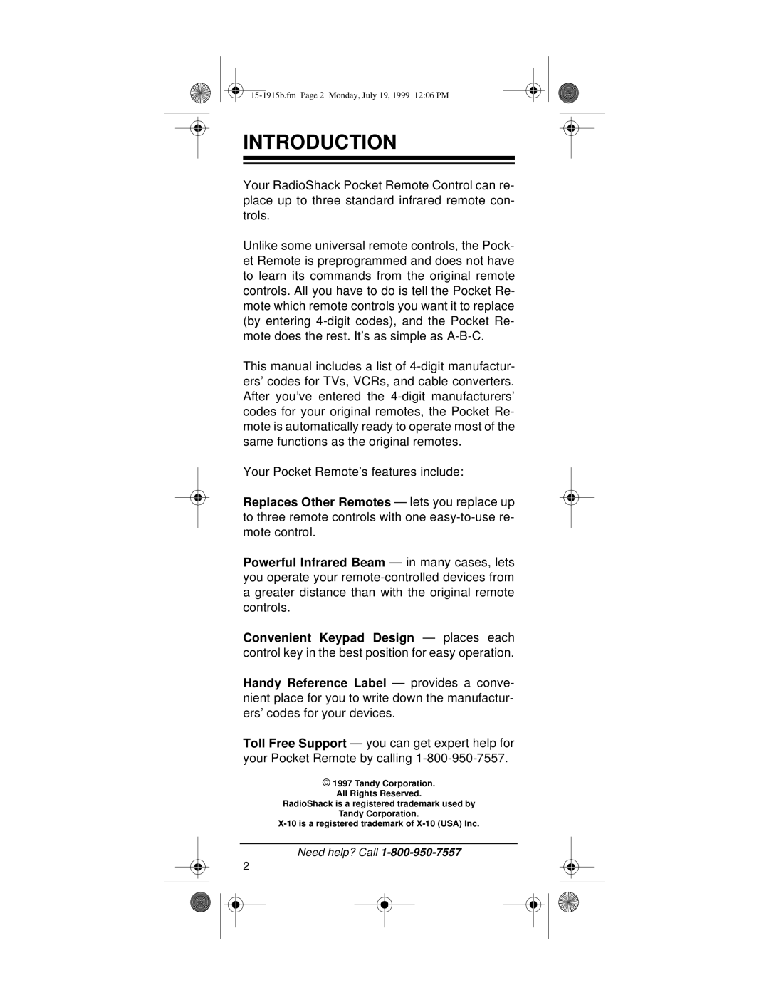 Radio Shack 15-1915B owner manual Introduction 