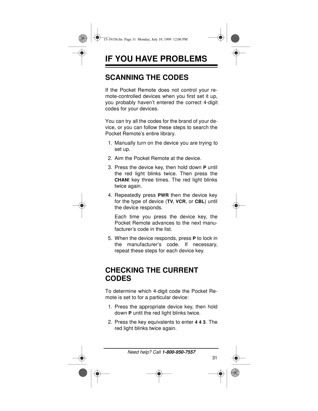 Radio Shack 15-1915B owner manual If YOU have Problems, Scanning the Codes 