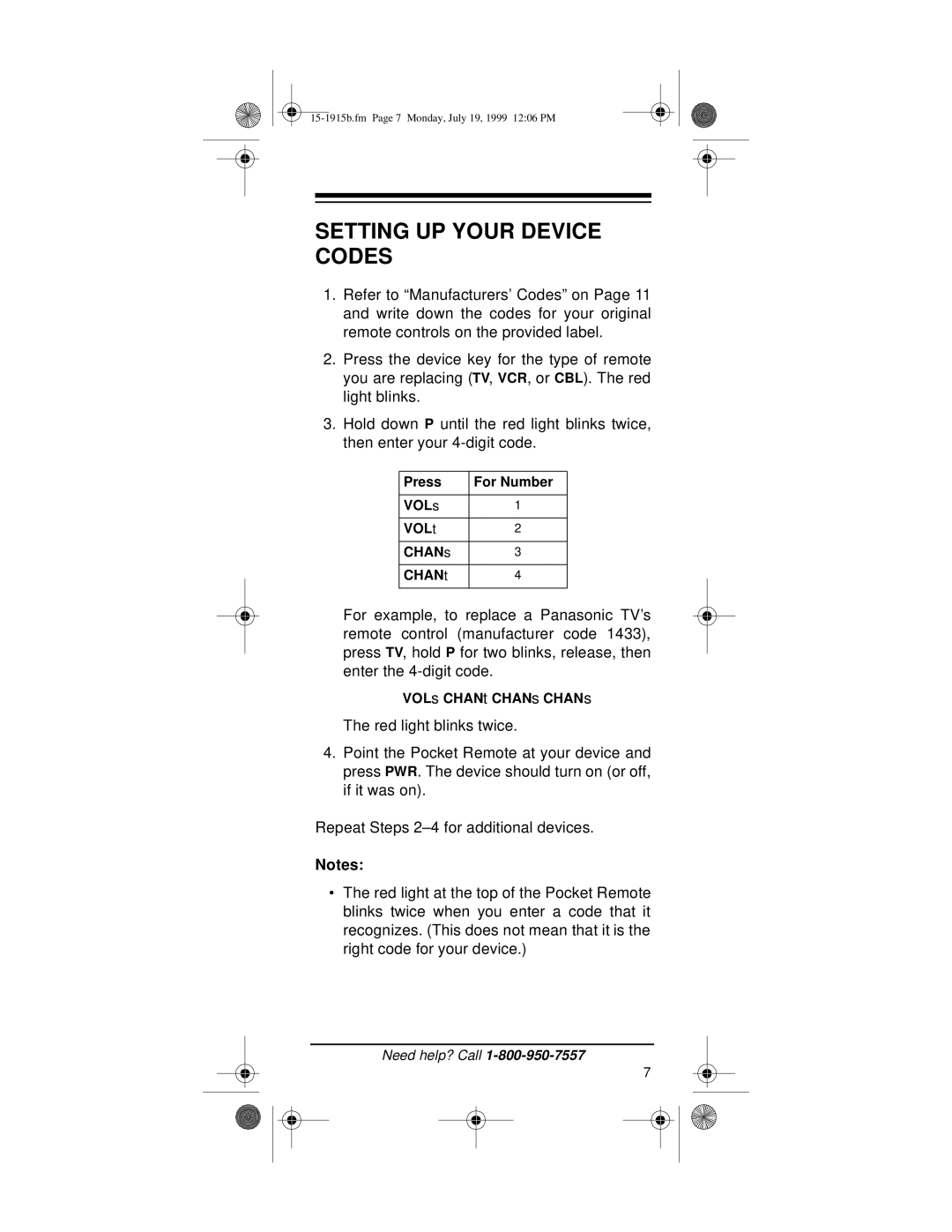 Radio Shack 15-1915B owner manual Setting UP Your Device Codes 