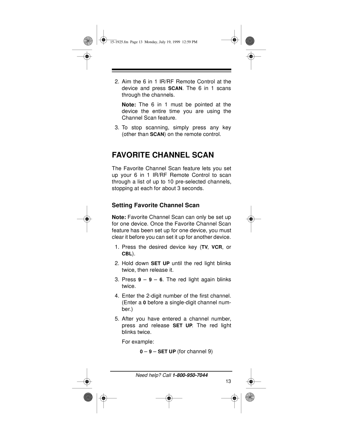 Radio Shack 15-1925 owner manual Favorite Channel Scan, Cbl 