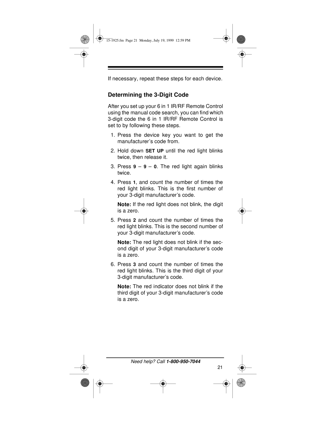 Radio Shack 15-1925 owner manual Determining the 3-Digit Code 