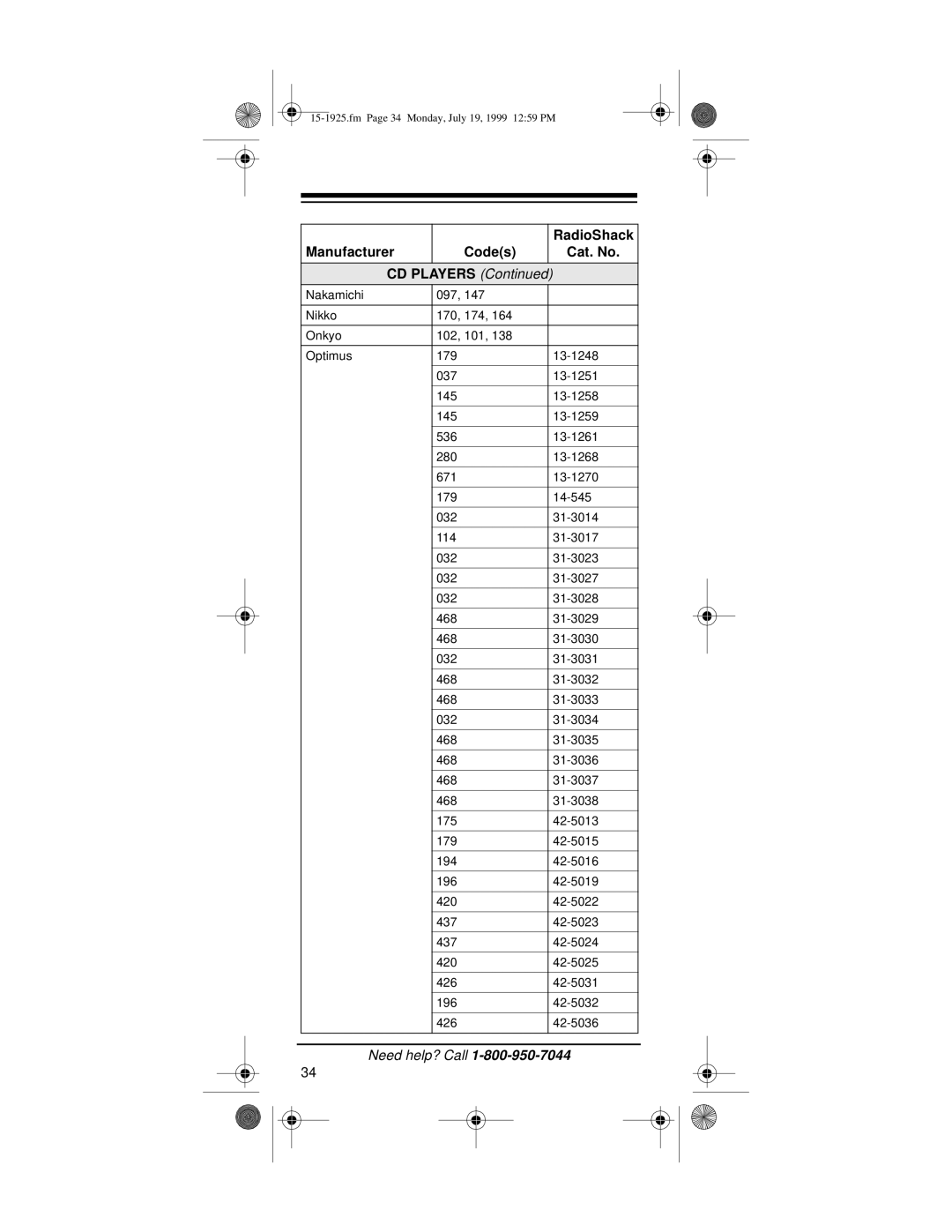 Radio Shack 15-1925 owner manual Fm Page 34 Monday, July 19, 1999 1259 PM 