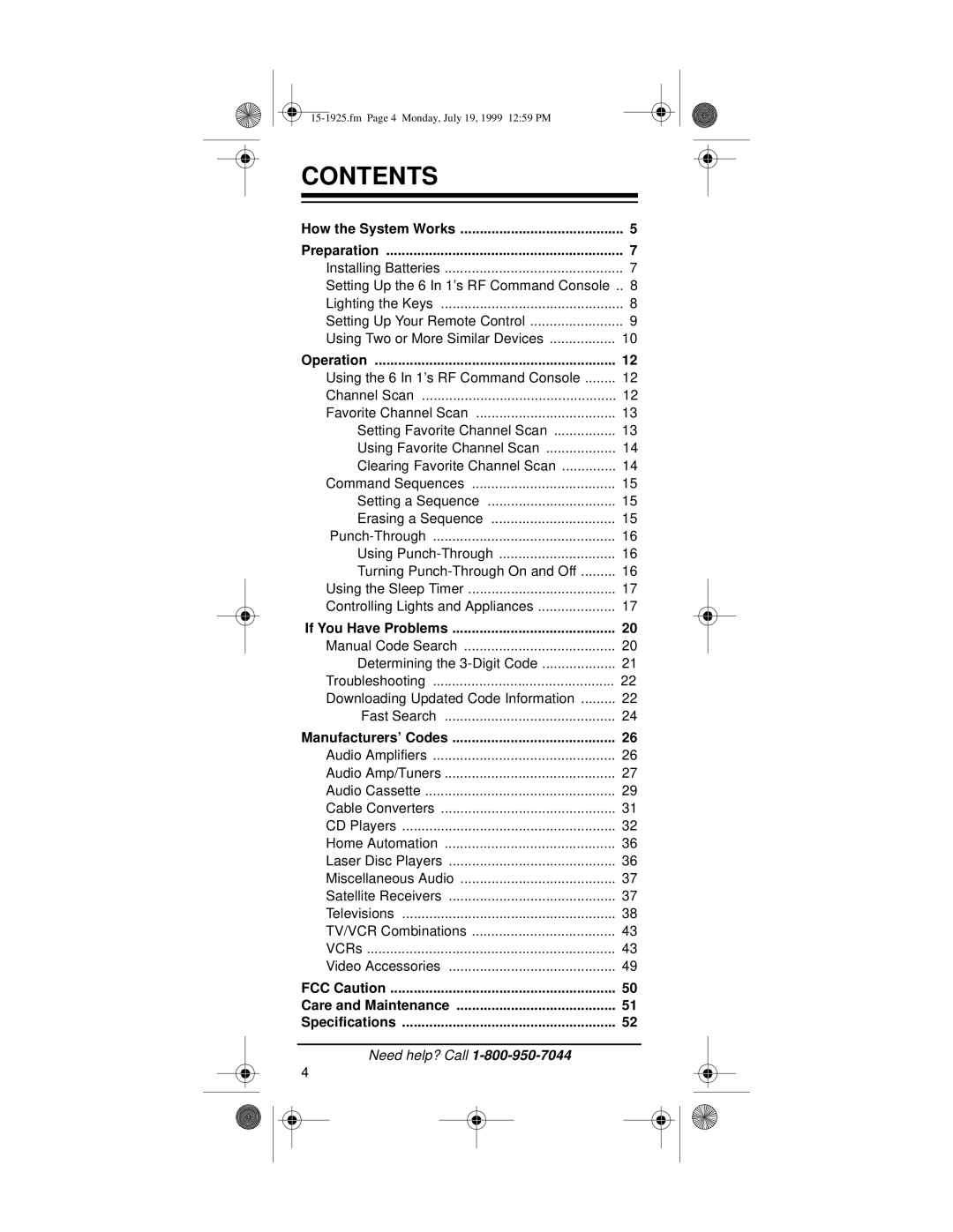 Radio Shack 15-1925 owner manual Contents 