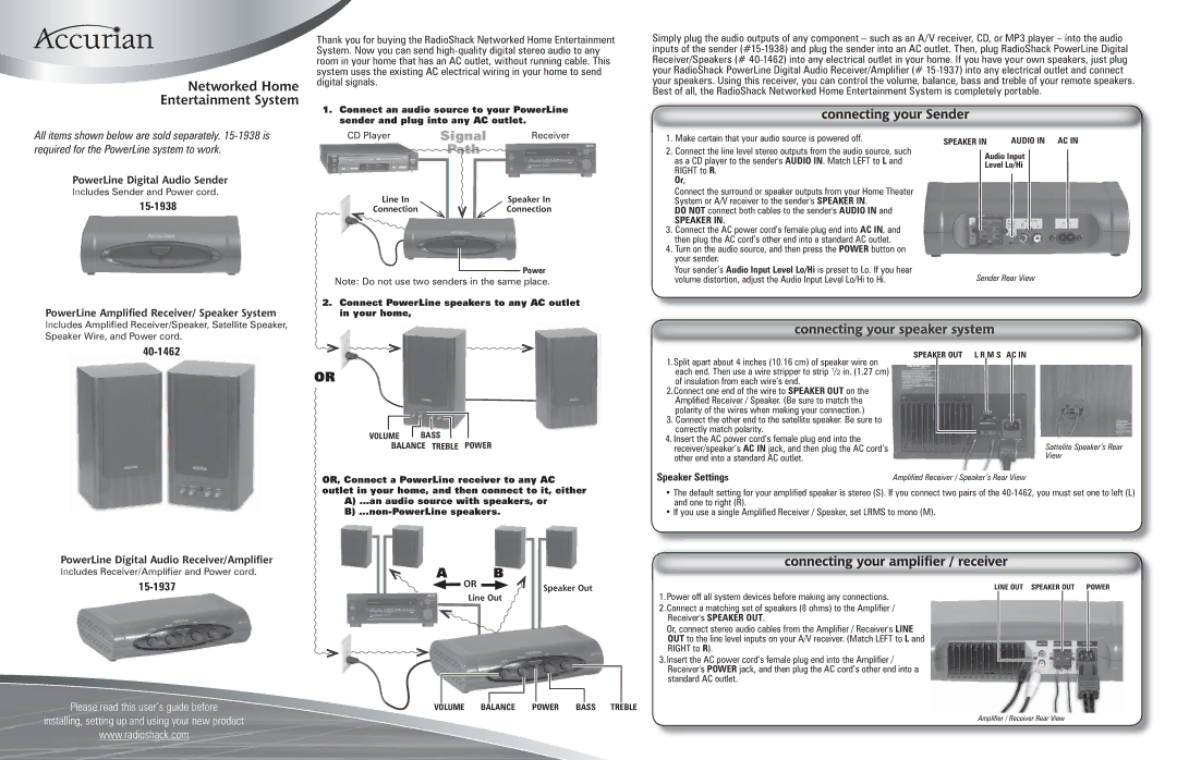 Radio Shack 40-1462, 15-1938, 15-1937 manual Make certain that your audio source is powered off 