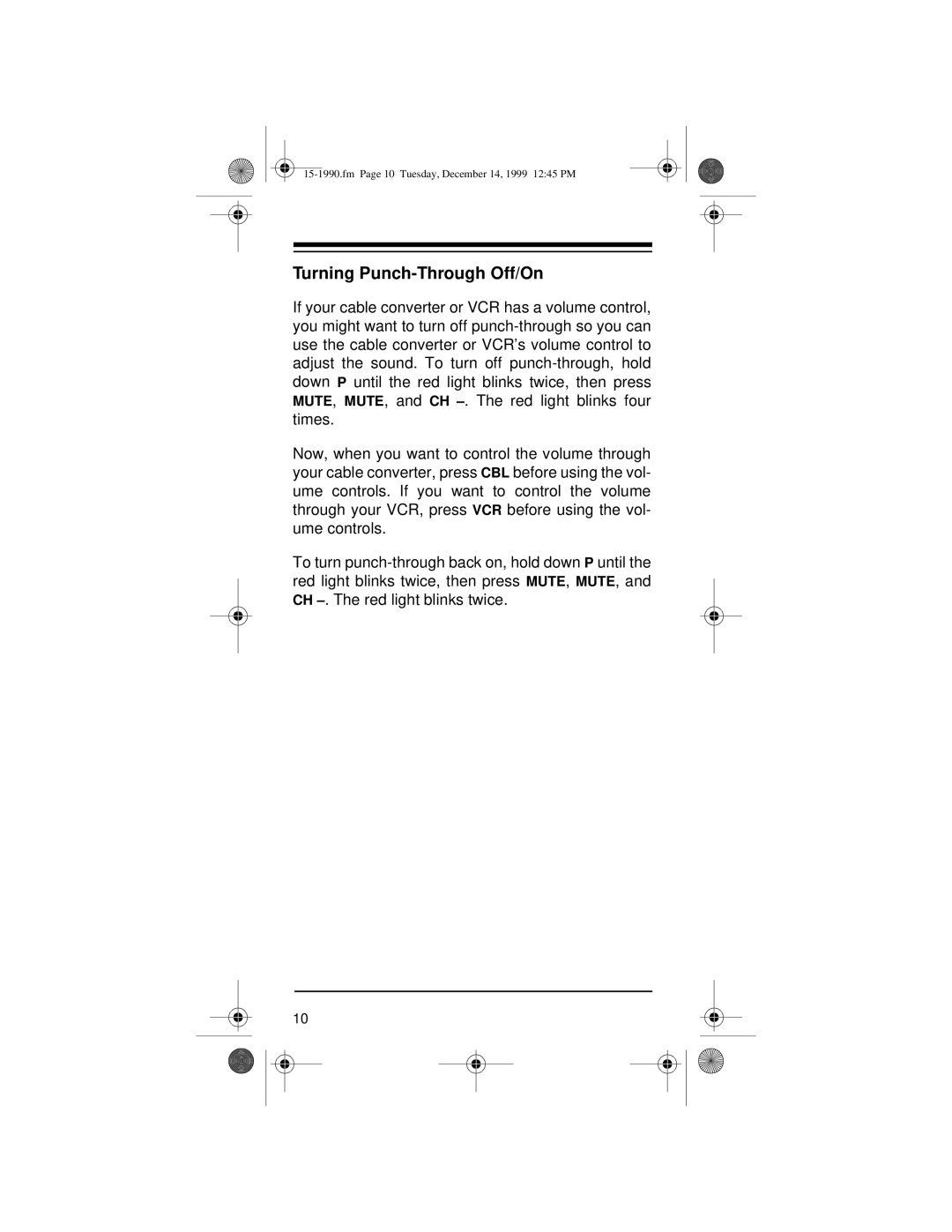 Radio Shack 15-1990 owner manual Turning Punch-Through Off/On 