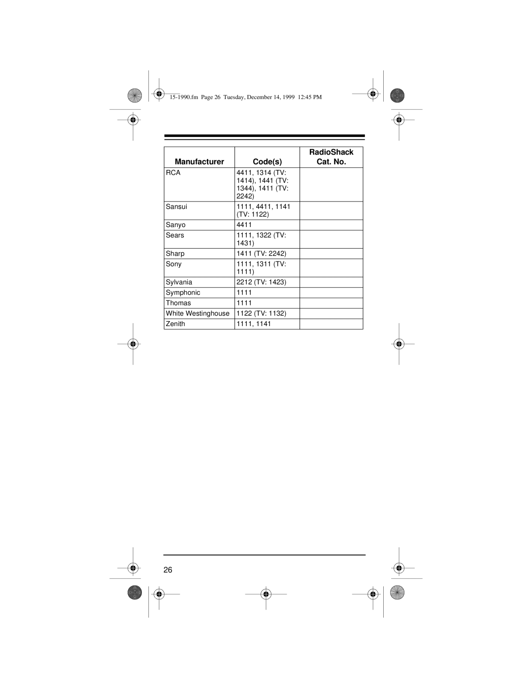 Radio Shack 15-1990 owner manual Fm Page 26 Tuesday, December 14, 1999 1245 PM 