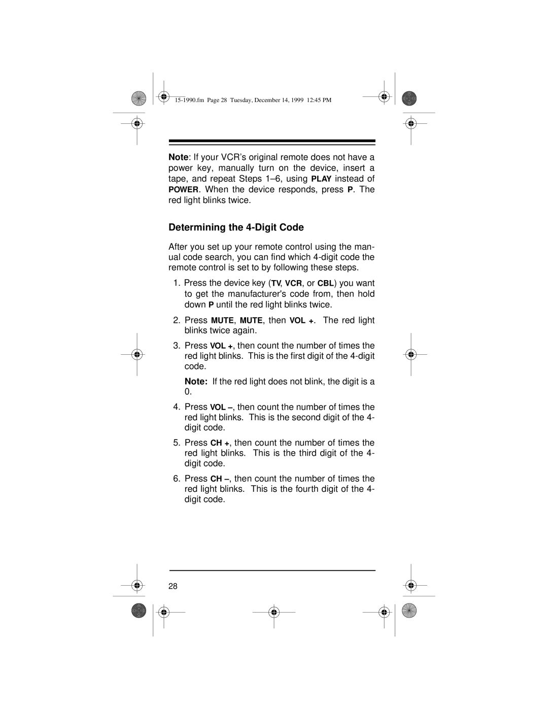 Radio Shack 15-1990 owner manual Determining the 4-Digit Code 