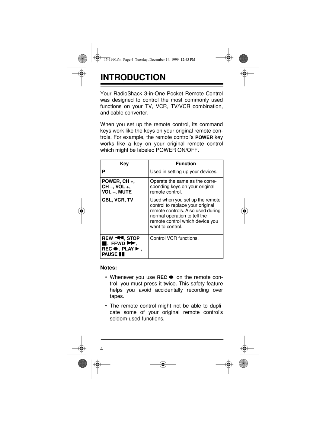 Radio Shack 15-1990 owner manual Introduction, Cbl, Vcr, Tv 