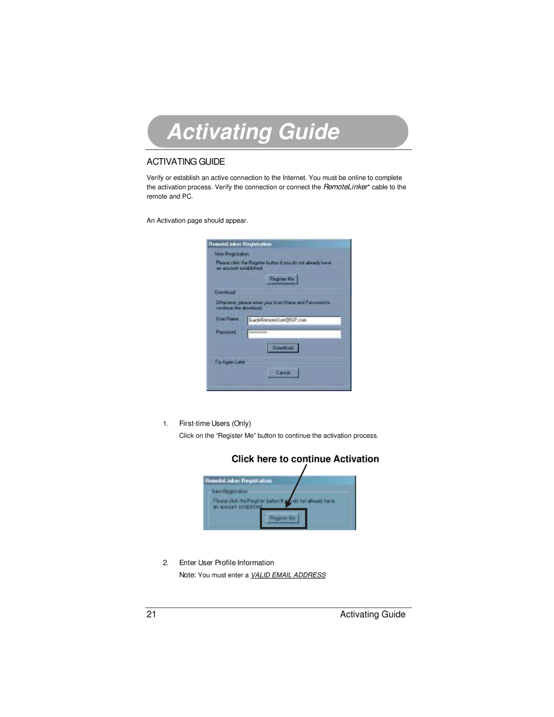 Radio Shack 15-2130 owner manual Activating Guide, First-time Users Only, Enter User Profile Information 