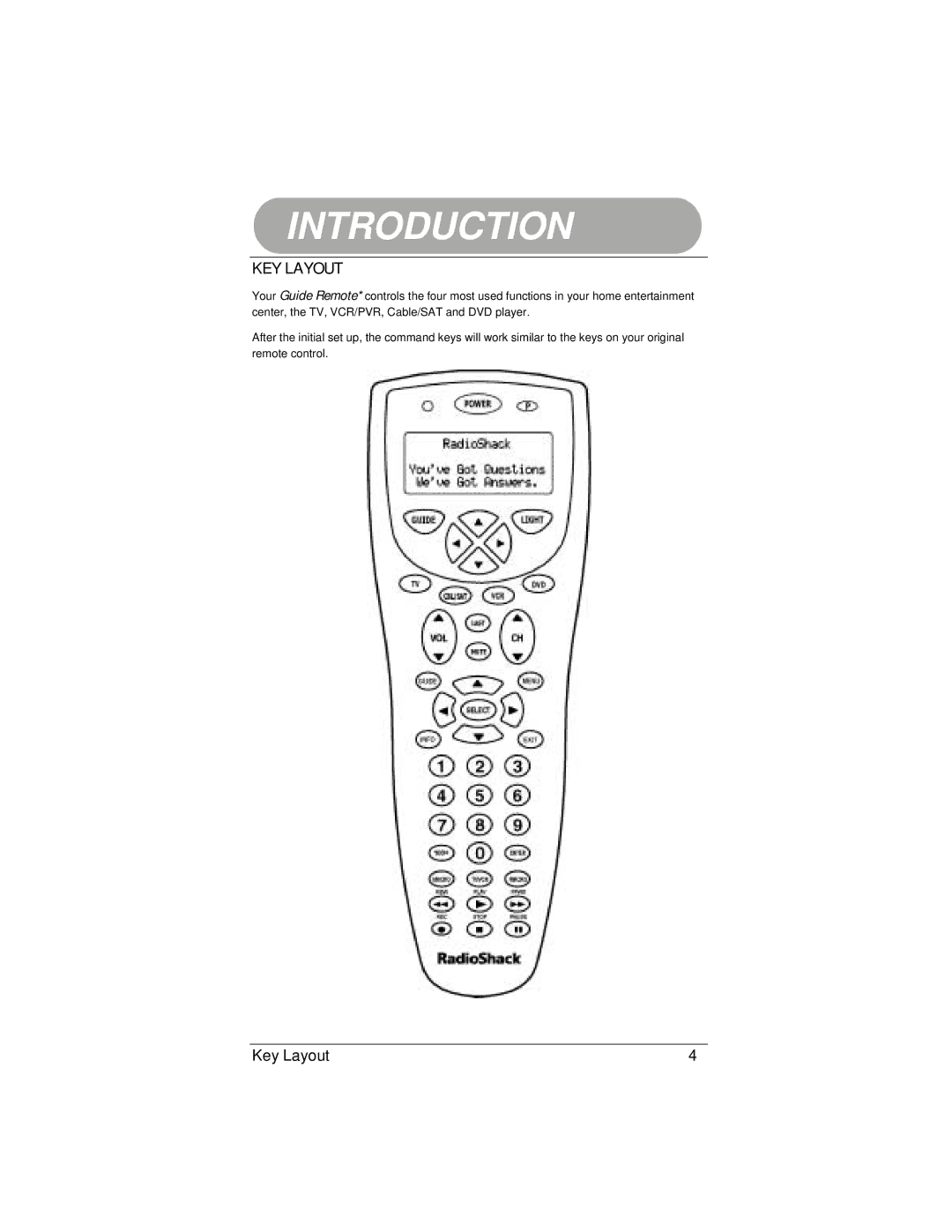 Radio Shack 15-2130 owner manual KEY Layout 