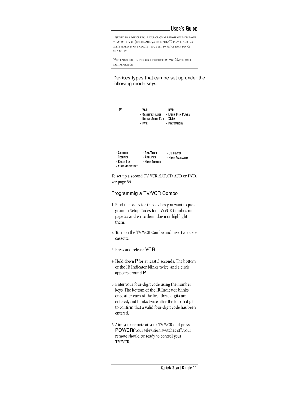 Radio Shack 15-2133 owner manual Programming a TV/VCR Combo 