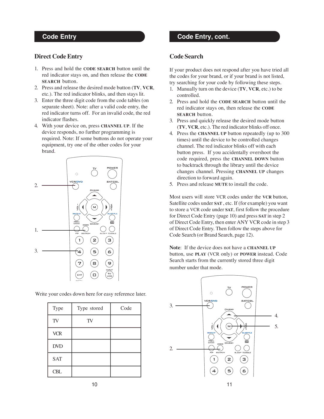 Radio Shack 15-2143 manual Direct Code Entry, Code Search 