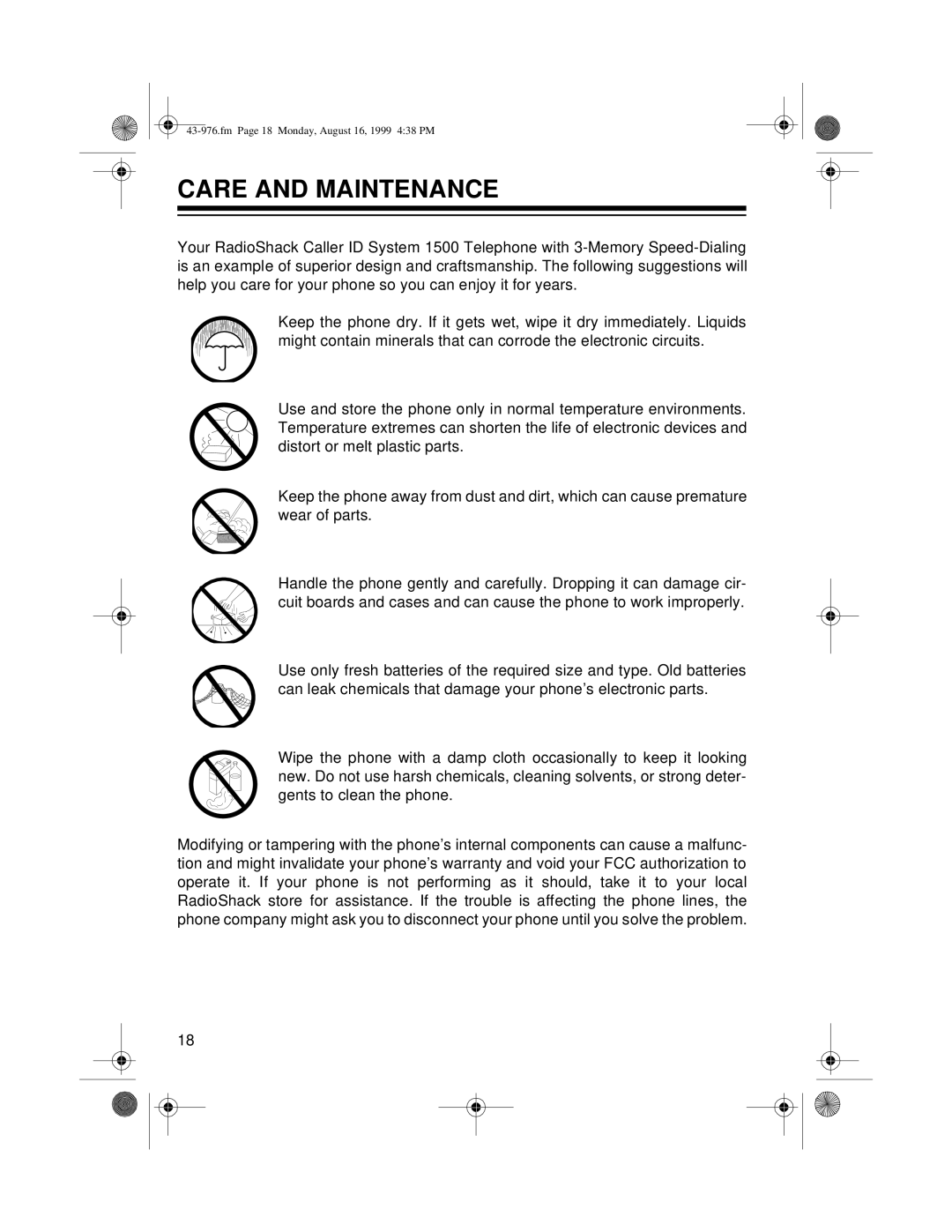 Radio Shack 1500 owner manual Care and Maintenance 