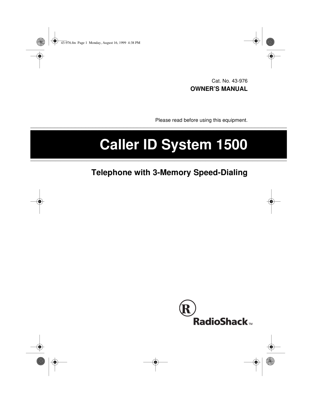 Radio Shack 1500 owner manual Telephone with 3-Memory Speed-Dialing, Caller ID System 
