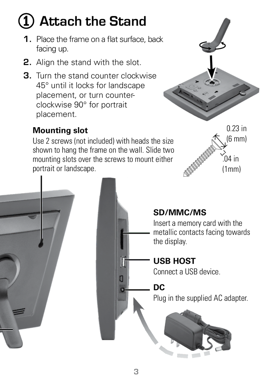 Radio Shack 16-1003 manual Attach the Stand, Mounting slot 