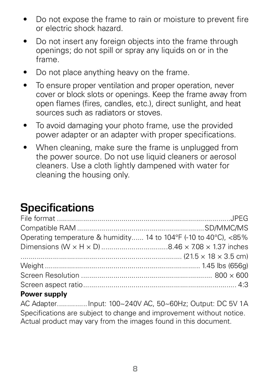 Radio Shack 16-1003 manual Specifications 