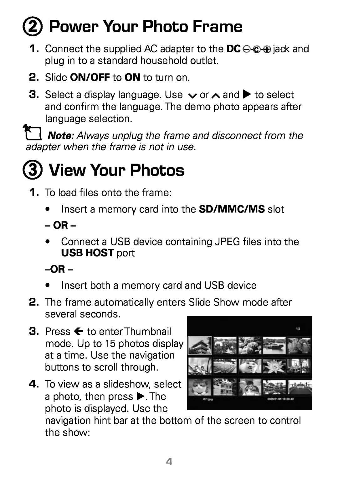 Radio Shack 16-1003 manual Power Your Photo Frame, View Your Photos 