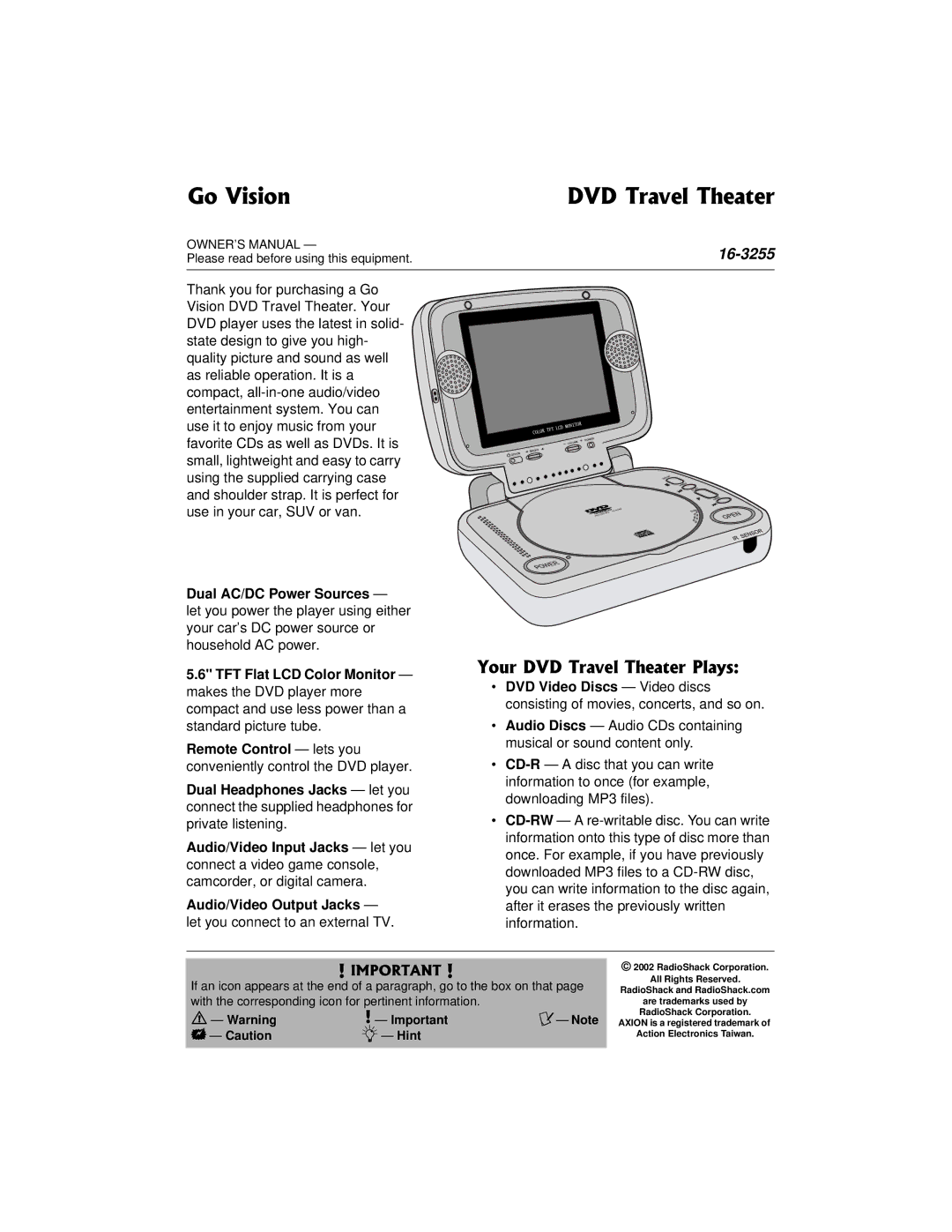 Radio Shack 16-3255 owner manual Q8KUKQP&8&6TCXGN6JGCVGT, QWT&8&6TCXGN6JGCVGT2NCU 