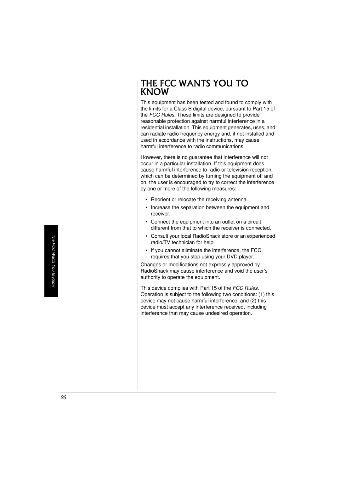 Radio Shack 16-3314 owner manual FCC Wants YOU to Know 