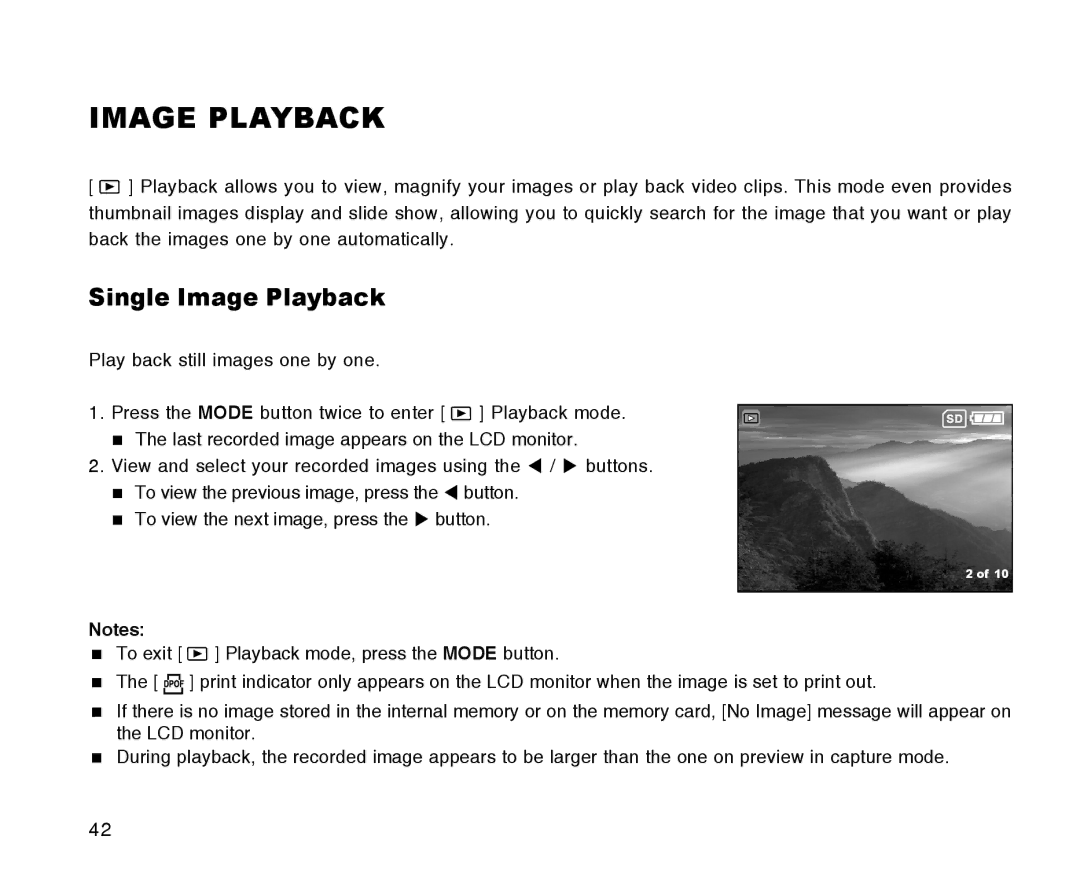 Radio Shack 16-3898 quick start Single Image Playback 