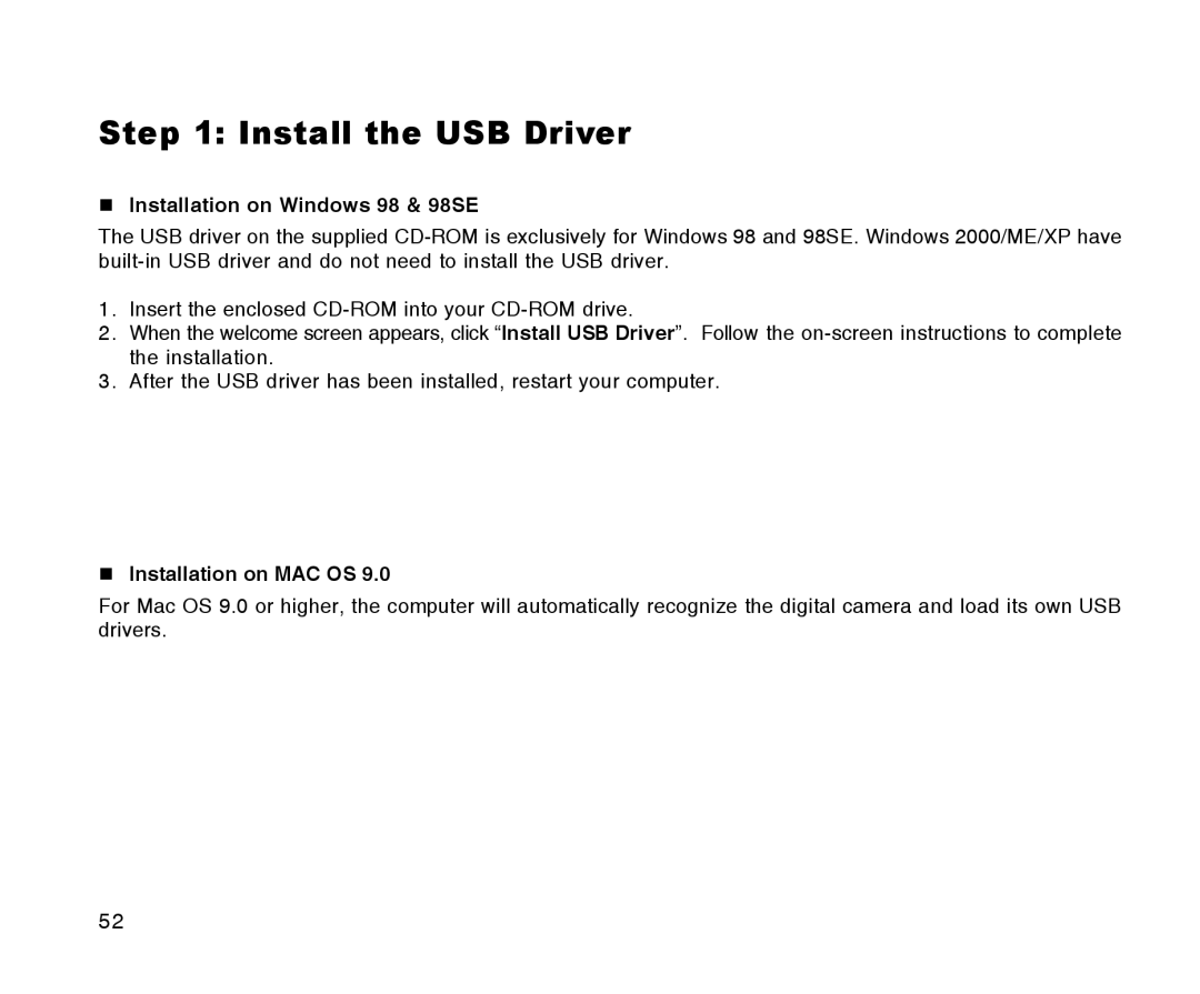 Radio Shack 16-3898 quick start „ Installation on Windows 98 & 98SE, „ Installation on MAC OS 