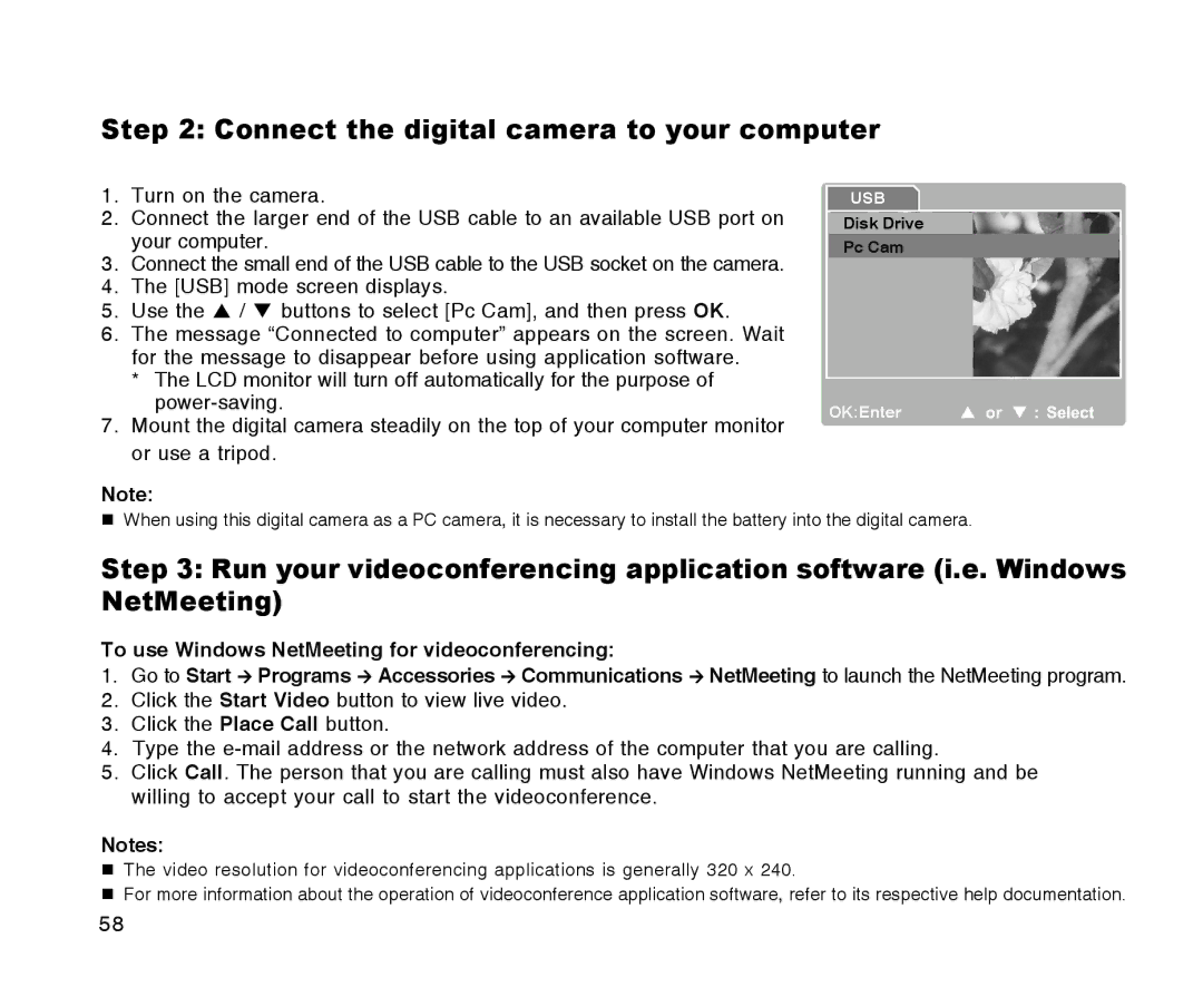 Radio Shack 16-3898 quick start Connect the digital camera to your computer 