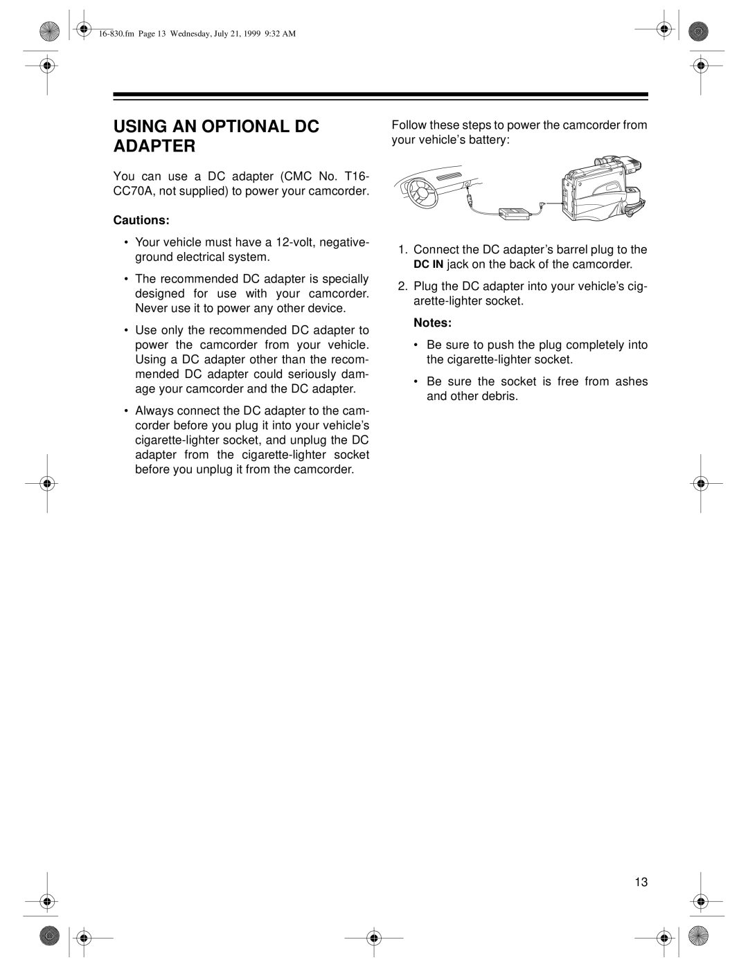 Radio Shack 16-830 owner manual Using AN Optional DC Adapter 