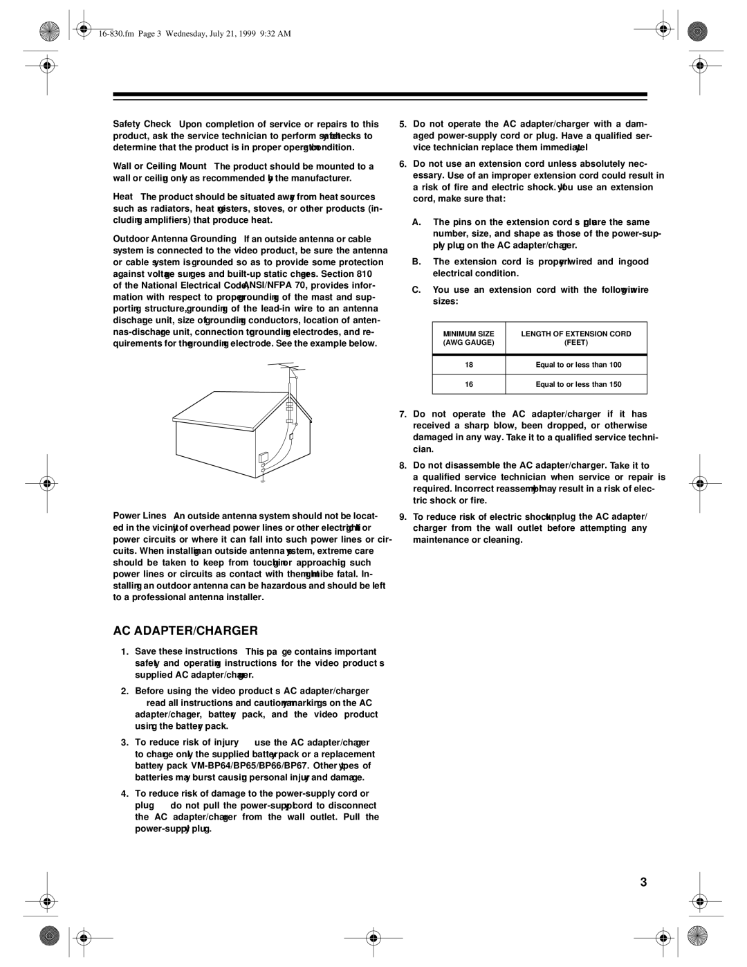 Radio Shack 16-830 owner manual Ac Adapter/Charger 