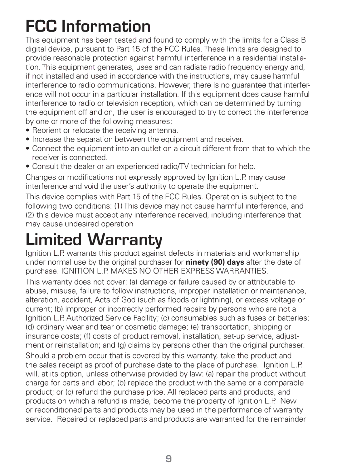 Radio Shack 16-952 manual FCC Information, Limited Warranty 