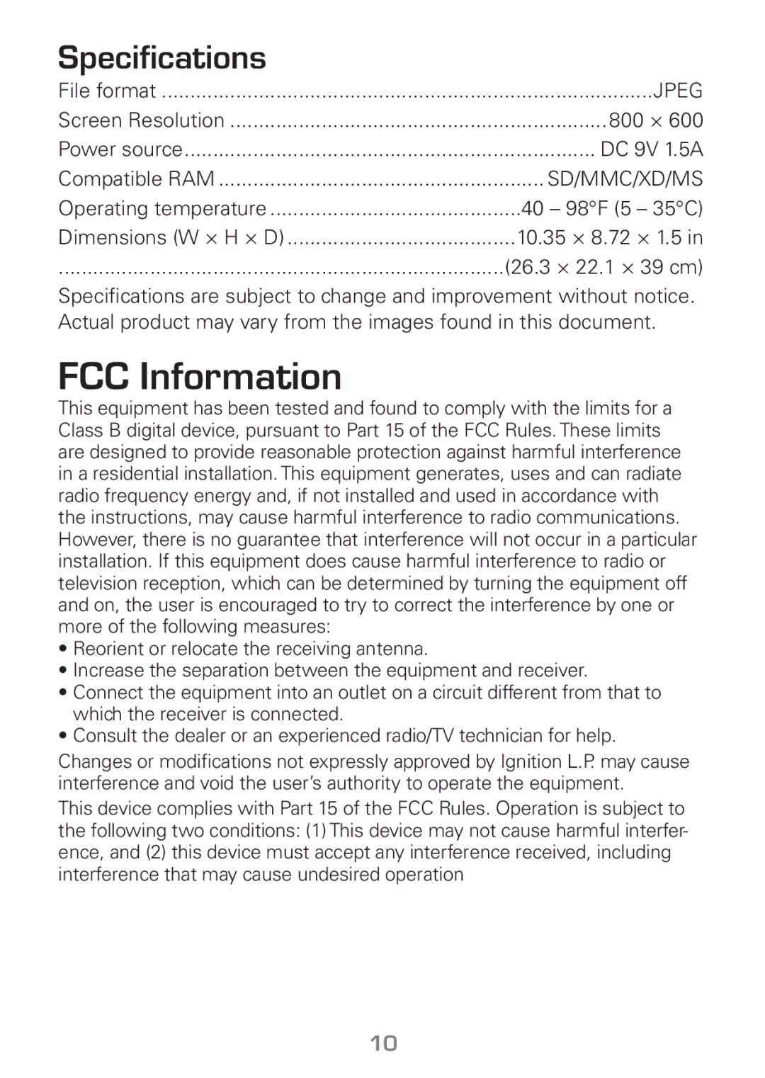 Radio Shack 16-953 manual FCC Information, Specifications 