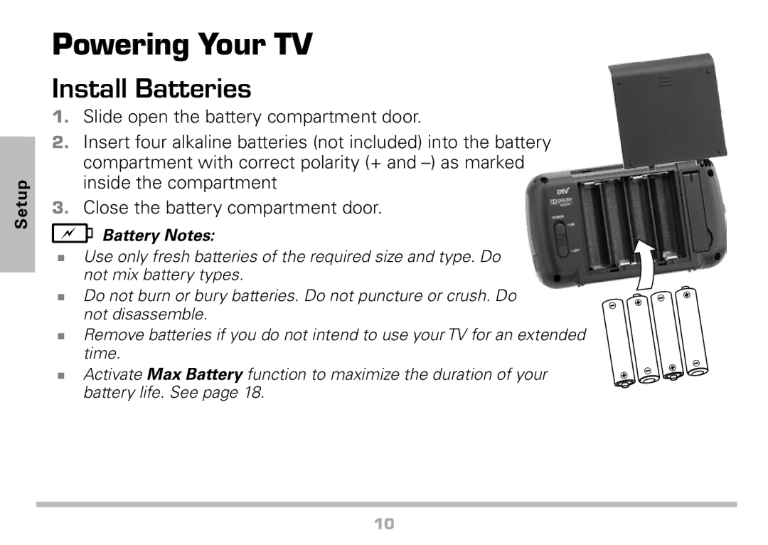 Radio Shack 16-972 manual Powering Your TV, Install Batteries 