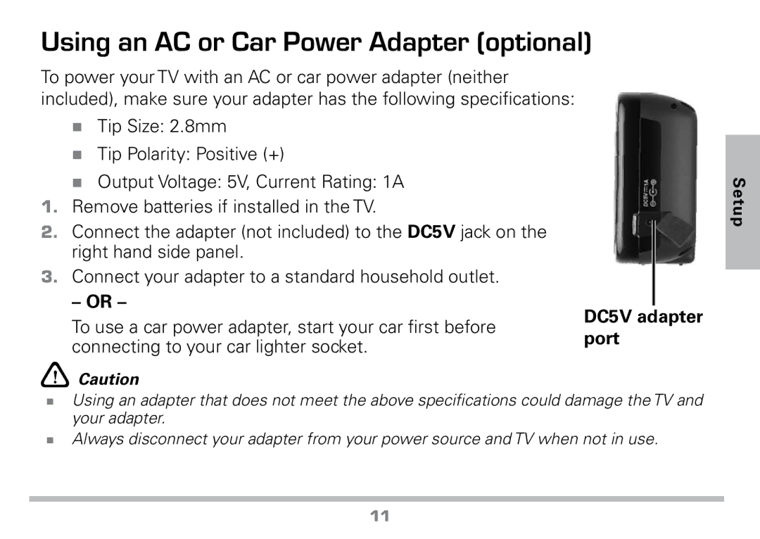 Radio Shack 16-972 manual Using an AC or Car Power Adapter optional, DC5V adapter port 