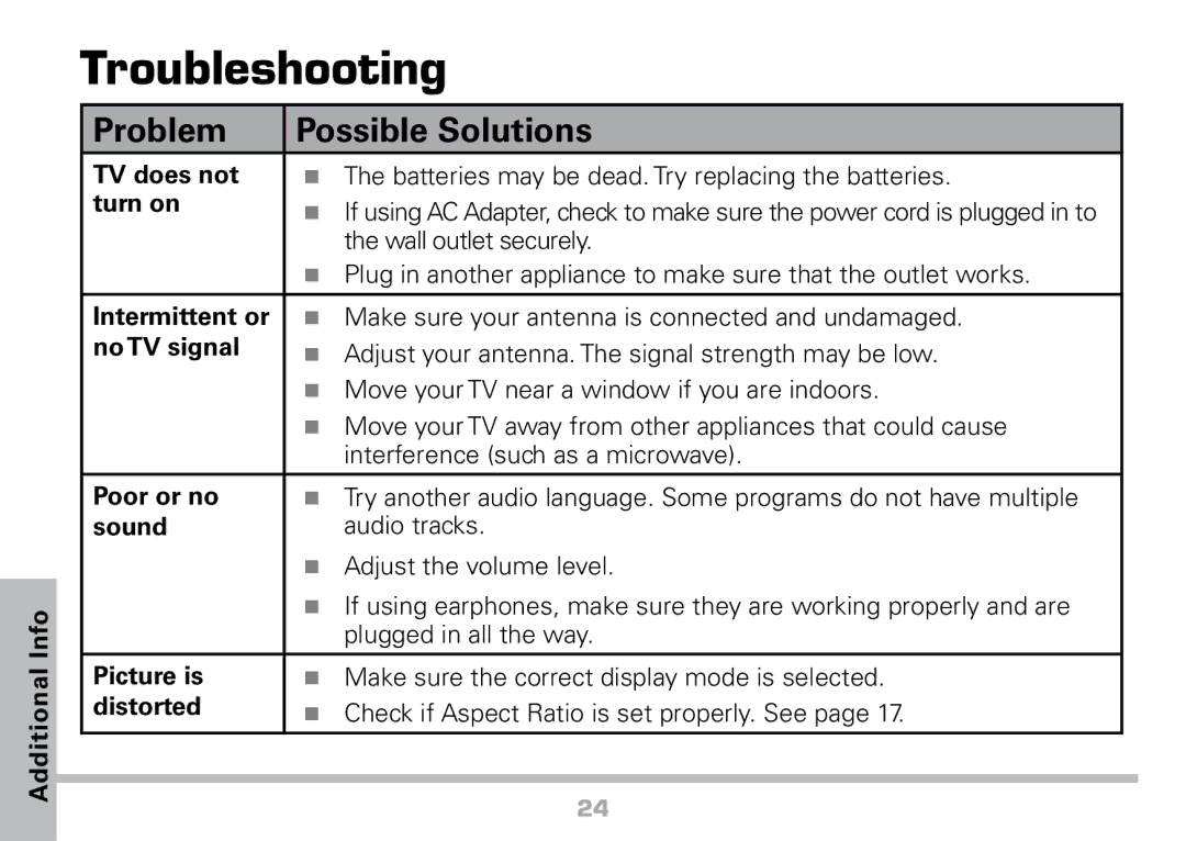 Radio Shack 16-972 manual Troubleshooting, Problem Possible Solutions 