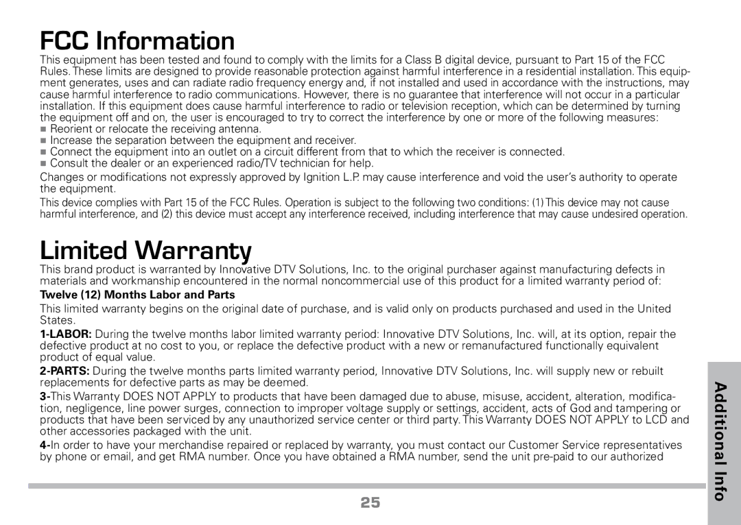 Radio Shack 16-972 manual FCC Information, Limited Warranty 