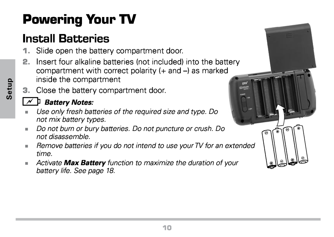 Radio Shack 16-972 manual Powering Your TV, Install Batteries 