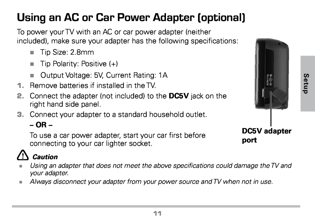 Radio Shack 16-972 manual Using an AC or Car Power Adapter optional, DC5V adapter port 