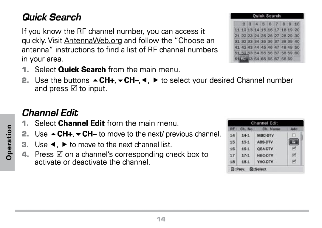Radio Shack 16-972 manual Quick Search, Channel Edit 