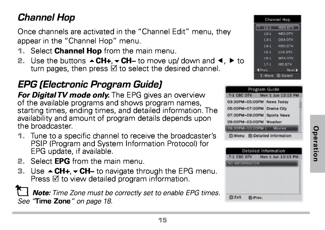 Radio Shack 16-972 manual Channel Hop, EPG Electronic Program Guide 