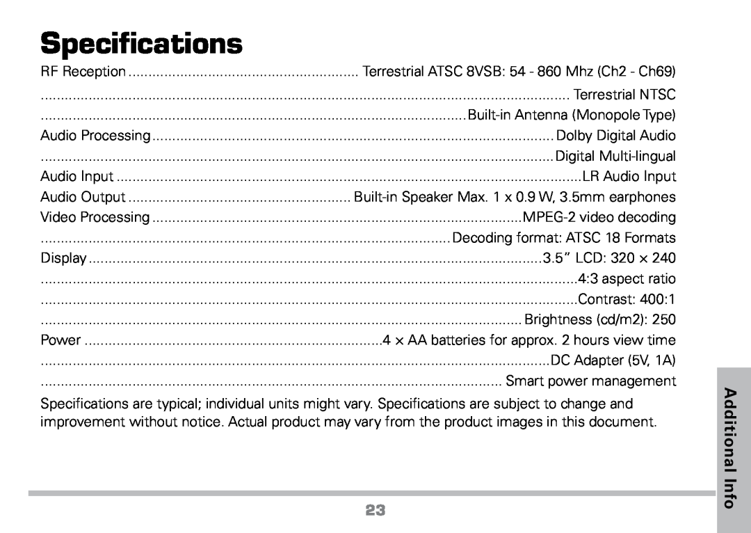 Radio Shack 16-972 manual Specifications, Additional Info 