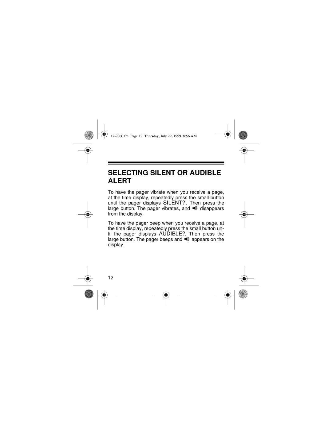 Radio Shack 17-7040, 17-7060 owner manual Selecting Silent or Audible Alert 