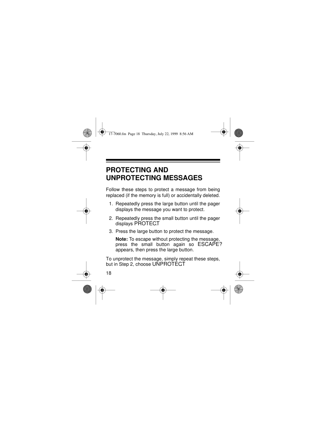 Radio Shack 17-7040, 17-7060 owner manual Protecting and Unprotecting Messages 