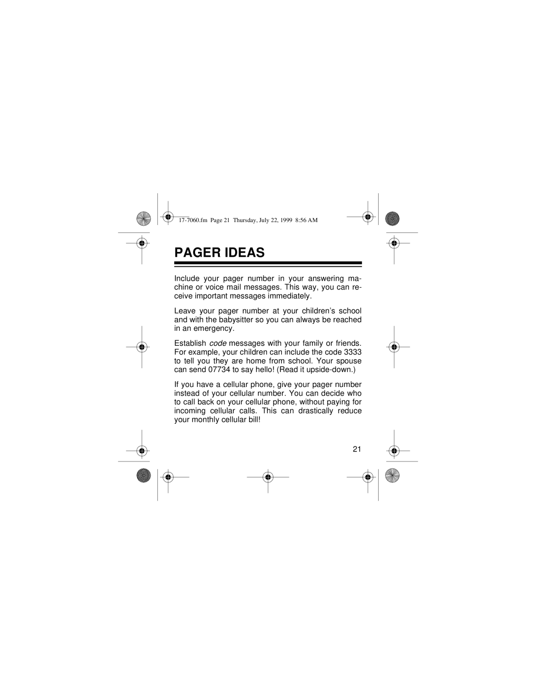 Radio Shack 17-7060, 17-7040 owner manual Pager Ideas 