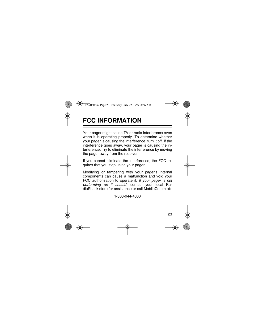 Radio Shack 17-7060, 17-7040 owner manual FCC Information 