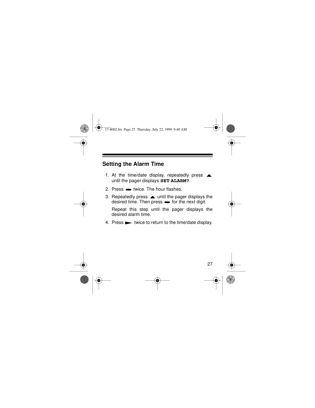 Radio Shack 17-8032/35, 17-8002/05 owner manual Setting the Alarm Time 