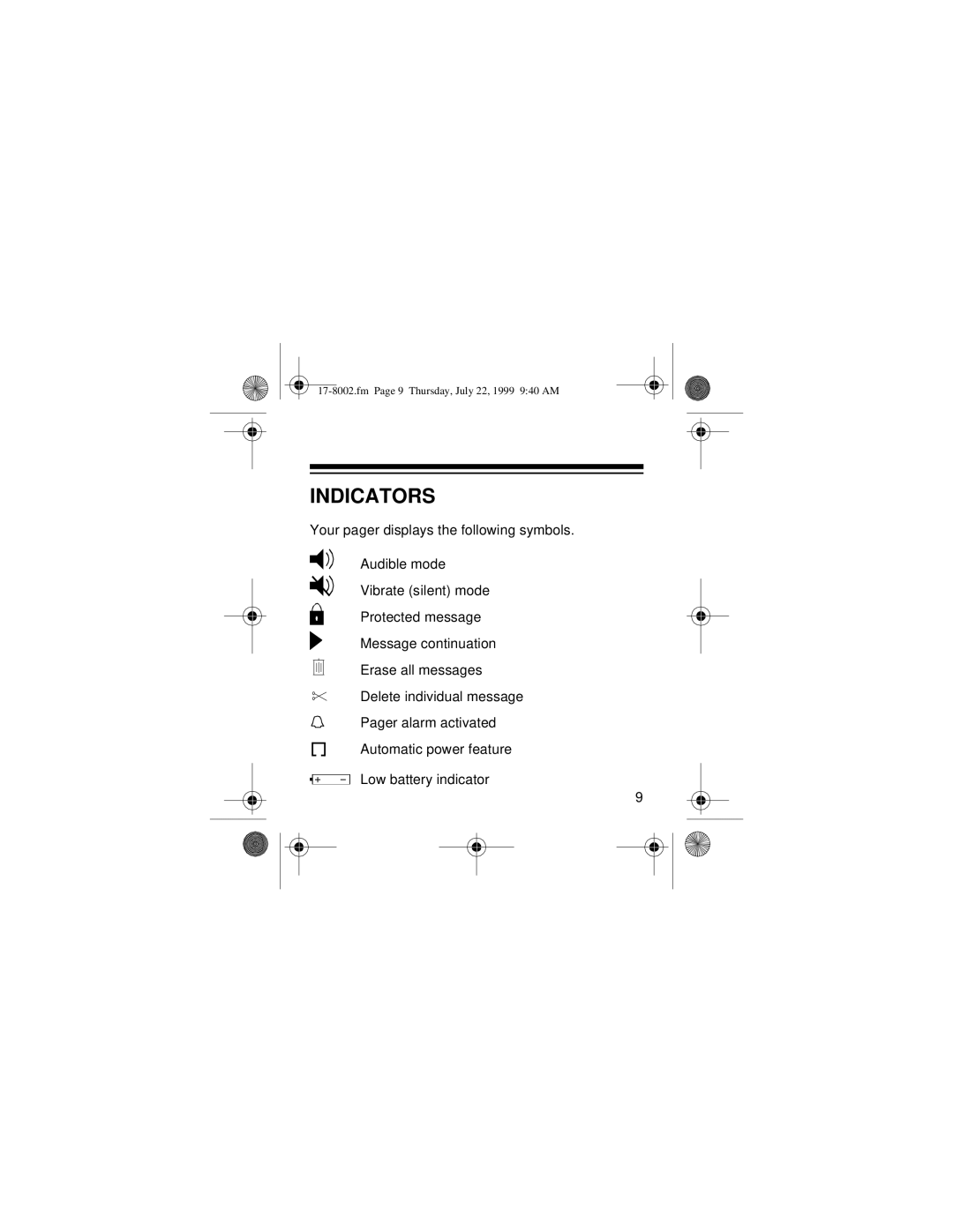 Radio Shack 17-8032/35, 17-8002/05 owner manual Indicators 