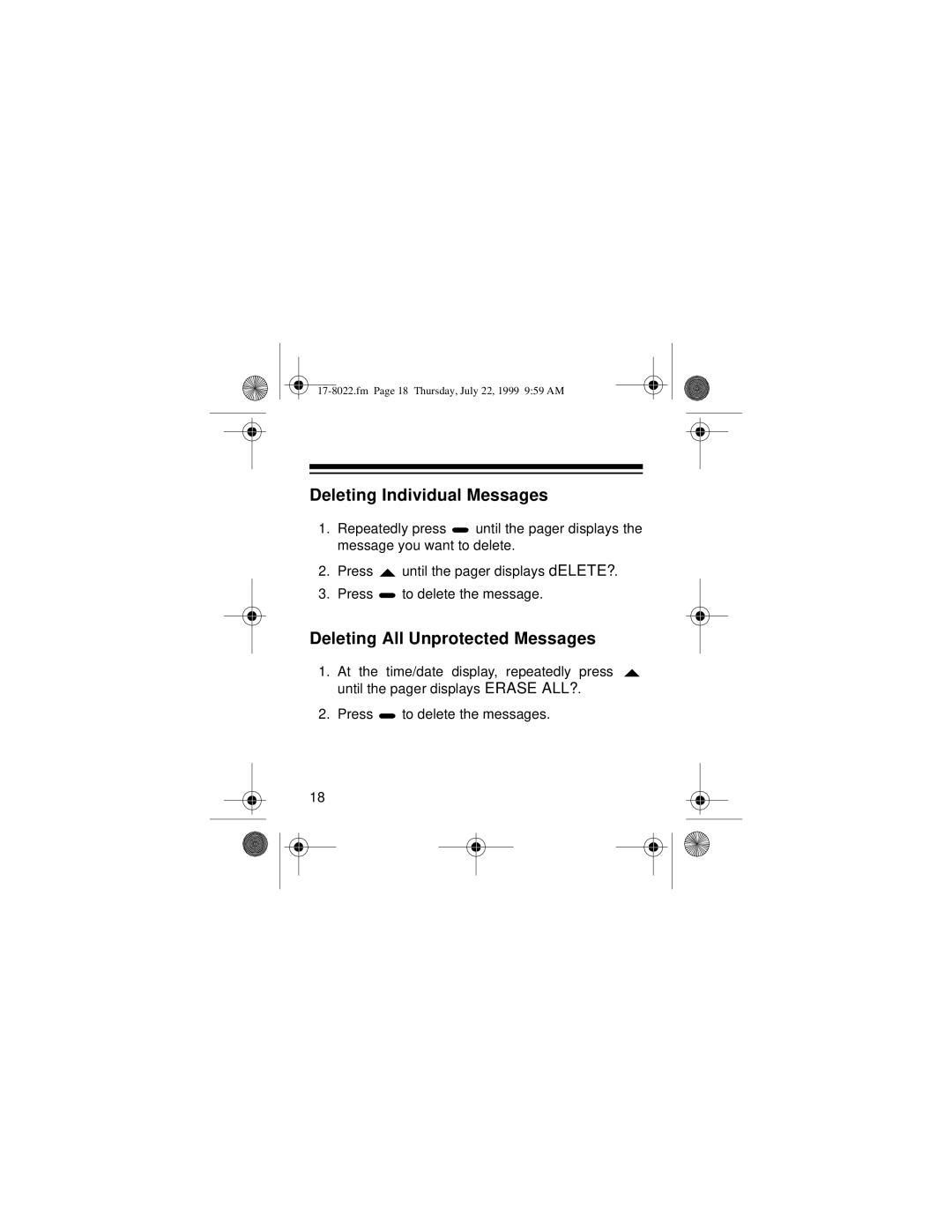 Radio Shack 17-8022, 17-8023 owner manual Deleting Individual Messages, Deleting All Unprotected Messages 