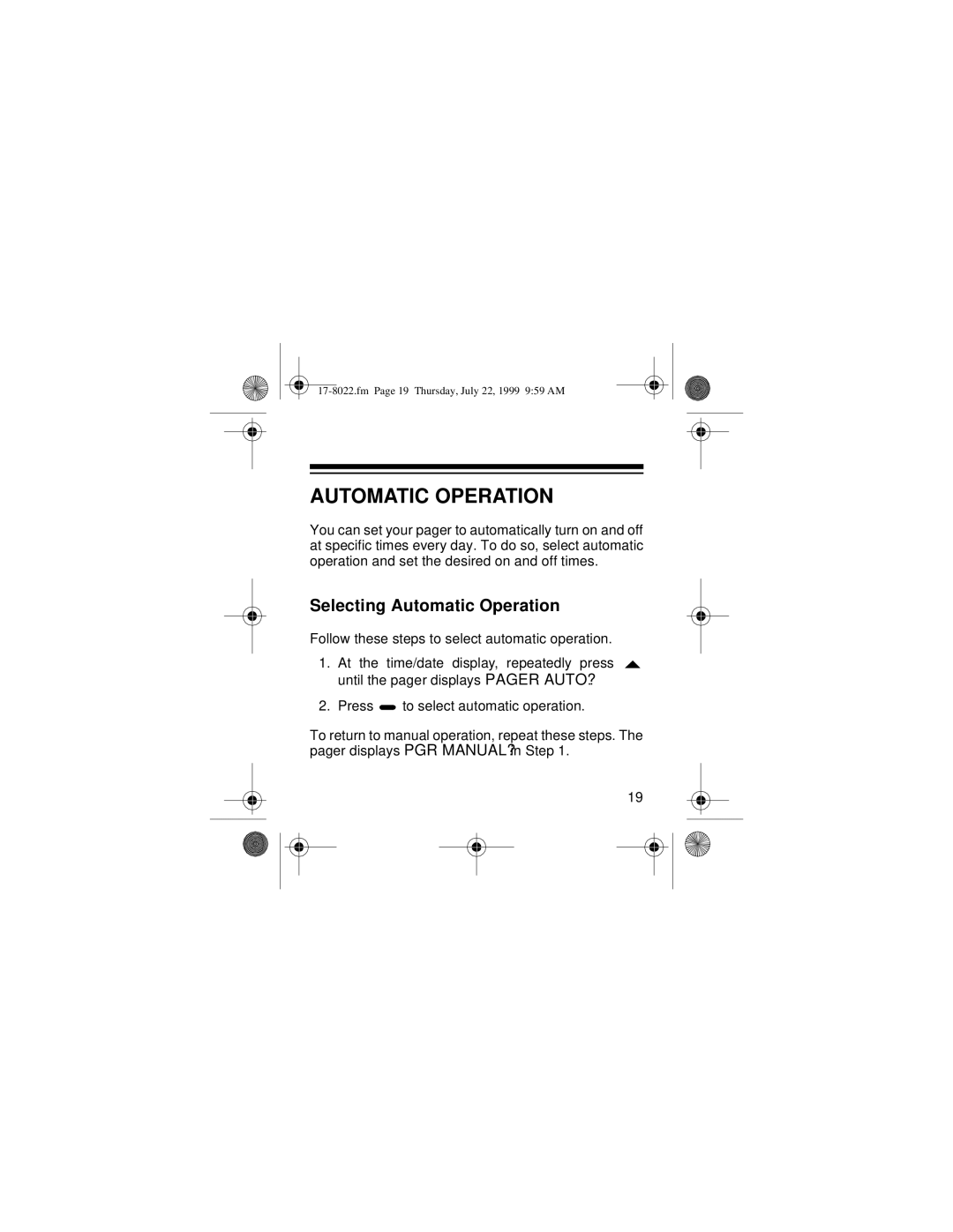 Radio Shack 17-8023, 17-8022 owner manual Selecting Automatic Operation 