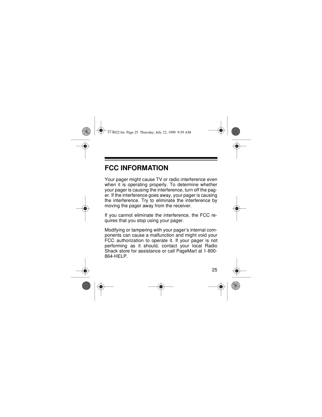 Radio Shack 17-8023, 17-8022 owner manual FCC Information 